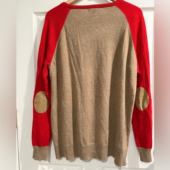 VTG J. Crew Red Tan Sweater Button Accents Elbow Patches Wool Angora equestrian - Picture 5 of 6